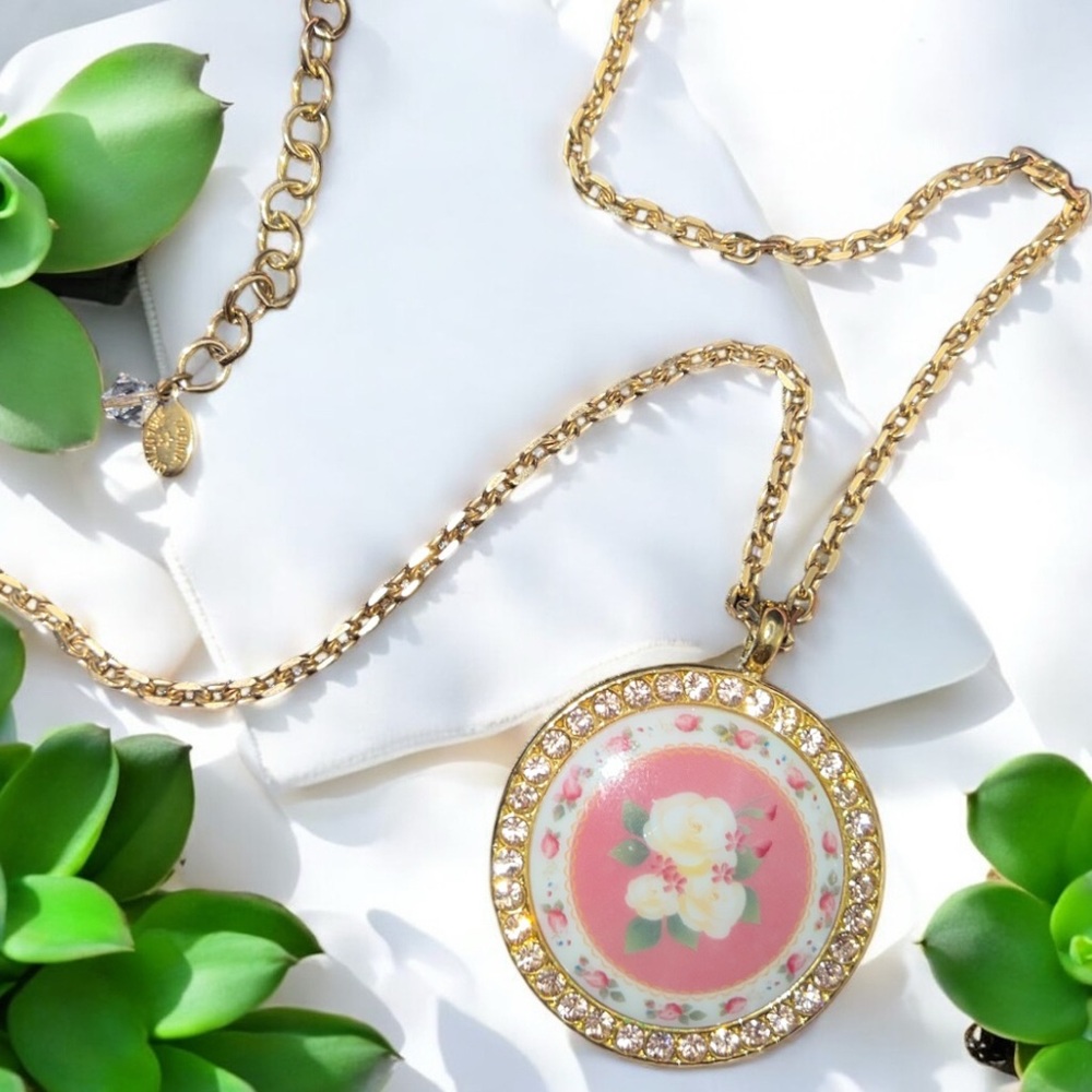 Tarina Tarantino Soft Pink Floral Swarovski Pendant Necklace
